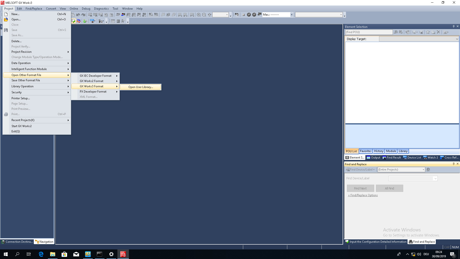 To open the library as a new project, select the option “Open Other Format File” under the tab “Project”