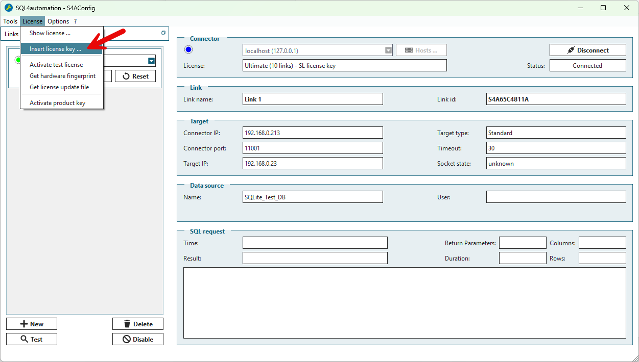 Apply the license to the Connector via Insert License Key in the ConfigTool